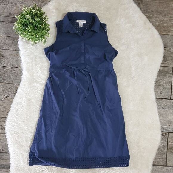 Motherhood Maternity Blue Button-Up Sleeveless Eyelet Dress, Size Small - Picture 2 of 9